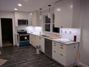 IKEA Kitchen white with dark hardware & flooring SE DC